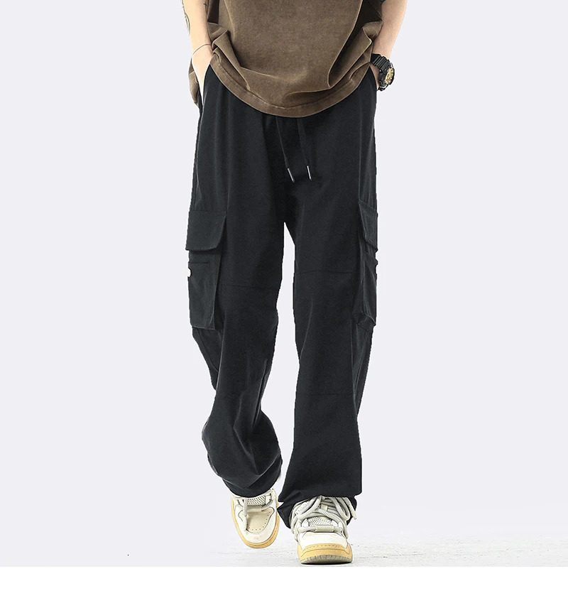 Port Wind Spring and autumn style mens cargo pants zipper big pocket casual baggy straight-leg trousers fashionable man 250206