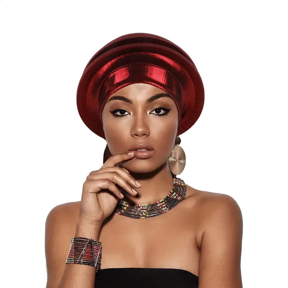 2025 Elegant Spiral Beret for Women Afrcian Head Wraps Female Turban Nigeria Headpiece Wedding Party Auto Gele Headties Cap Hat 250207