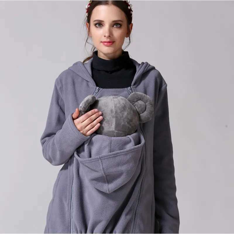 Winter Maternity Clothes Pregnancy Hoodies Jackets Kangaroo Coat Baby Carrier Clothing Casual Warm Hooded Mommy Outerwear W250207