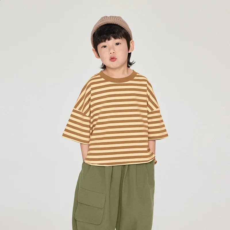 Summer Boys T-shirts fashion striped half sleeve Tees for Kids cotton loose Tops 2-7Y 250207