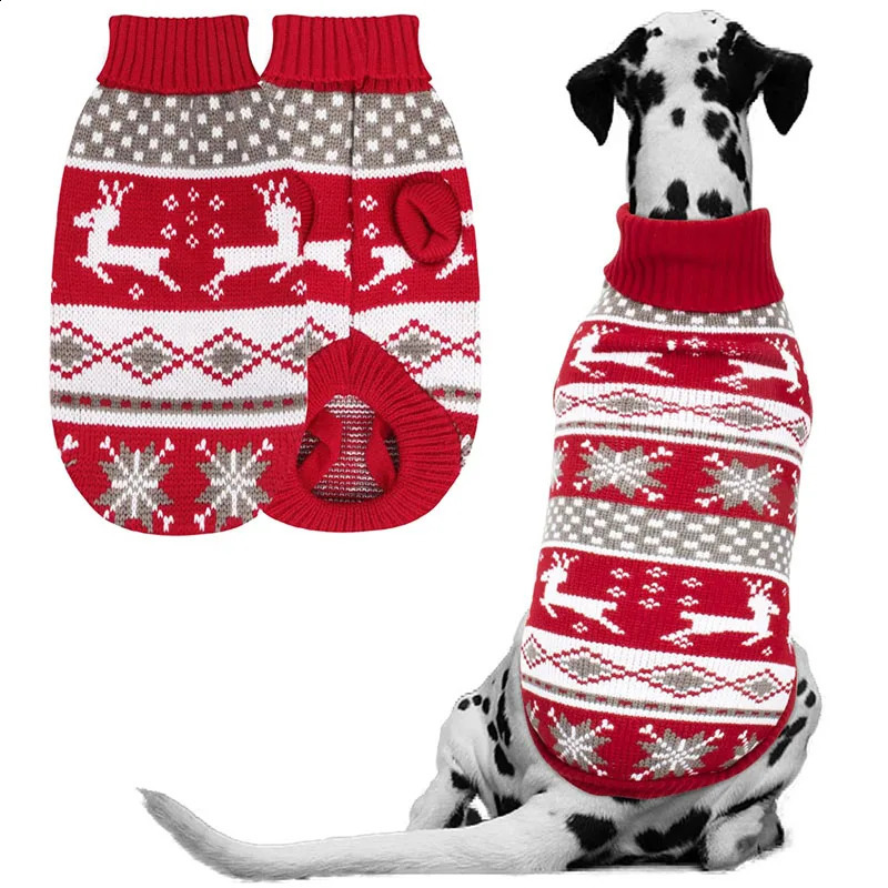 Christmas Dog Sweater Medium Large Dogs Reindeer Snowflake Knitted Sweater Xmas Holiday Pet Clothes Turtleneck Knitwear Pullover 250206