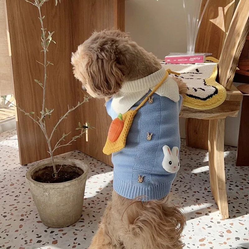 Blue Rabbit Pet Dog Clothes Pet Winter Warm Sweater Teddy Knitted Shirt Dog Two Legs Clothes Pet Supplies XS-XL Puppy Coat 250206