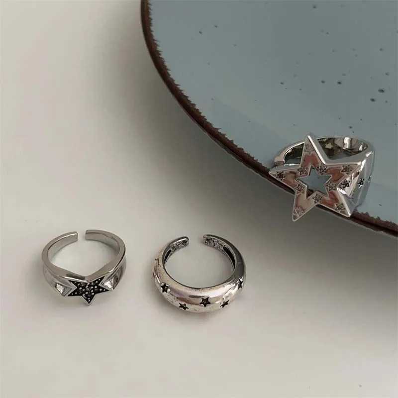 Vintage Punk Hollow Irregular Star Couple Rings for Women Men Fashion Shiny Crystal Pentagram Adjustable Ring Lover Jewelry W250207