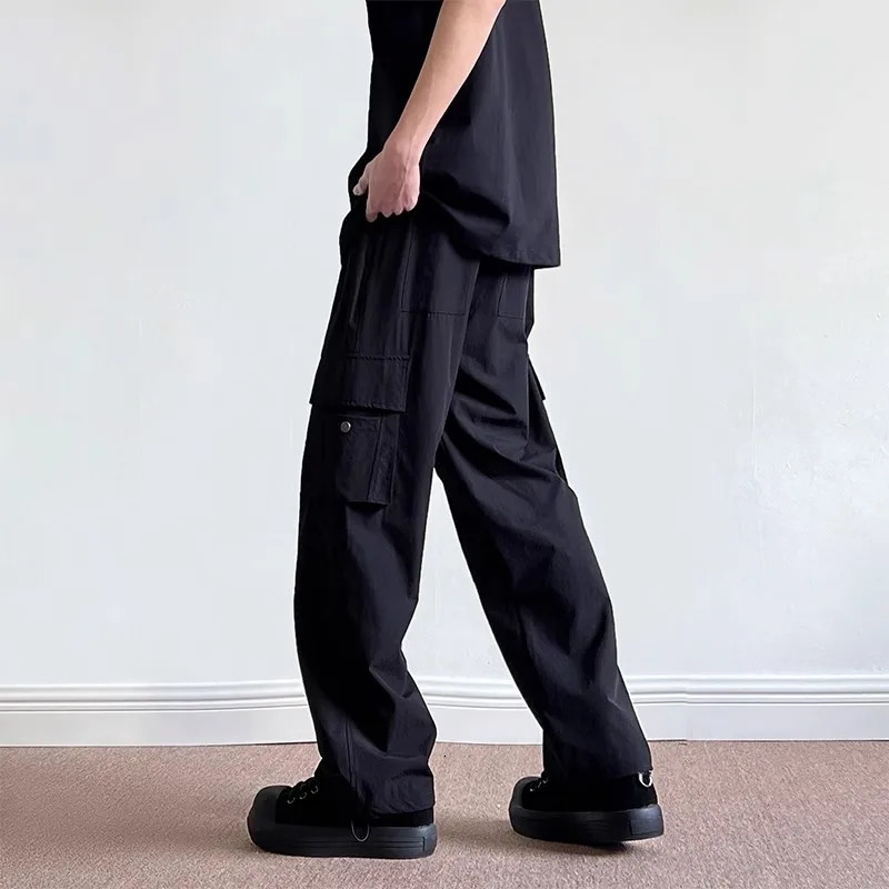 Port Wind Spring and autumn style mens cargo pants zipper big pocket casual baggy straight-leg trousers fashionable man 250206