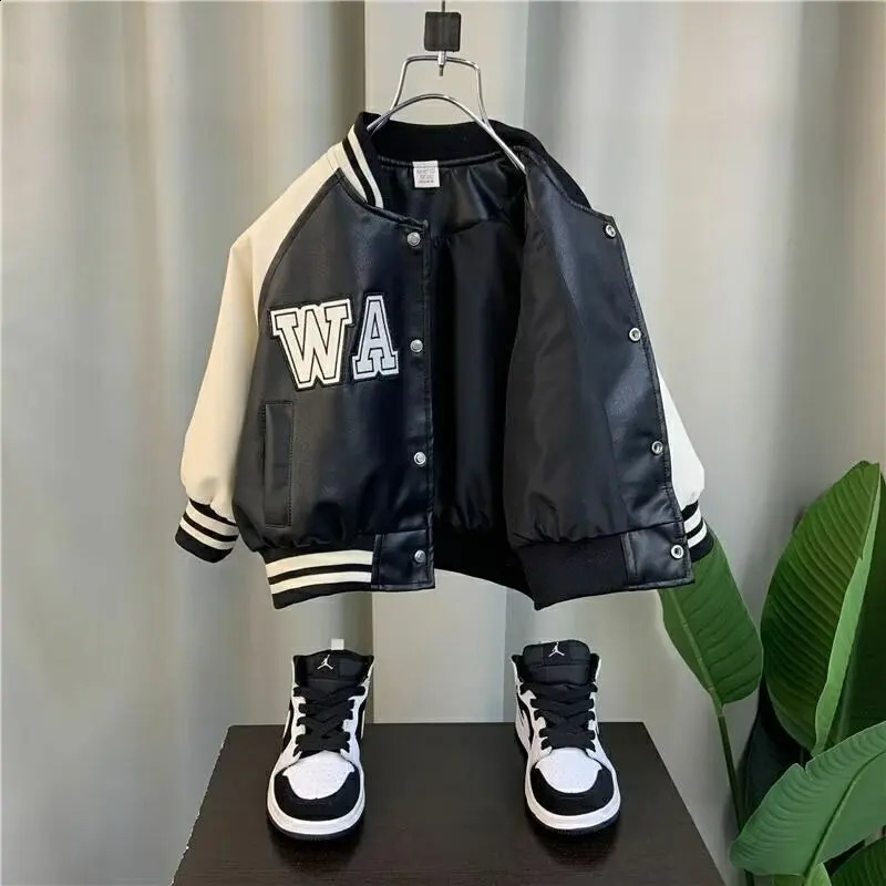 Spring Autumn Boys Leather Jackets For 2-8 Years Classics Handsome Baby Boy Pu Outerwear Kids Clothing Zipper Coats 250206