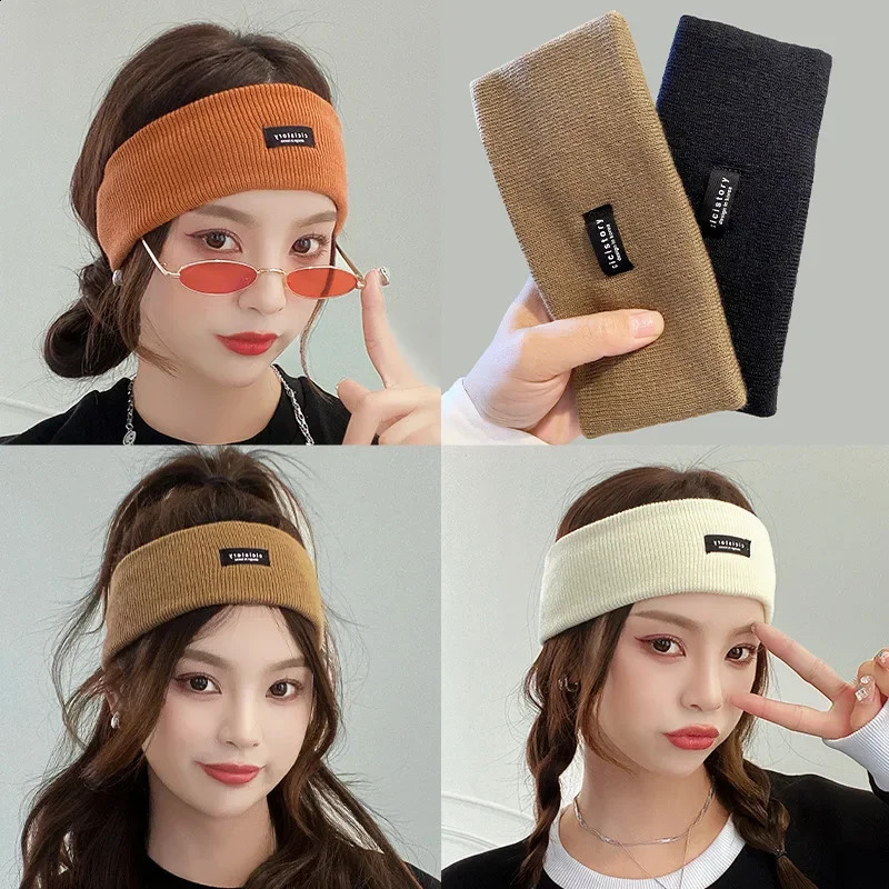 Women Winter Wide Headband Solid Color Knitted Warm Headwrap Girls Punk Elastic Headwear Sports Hair Bands Accessories 250207