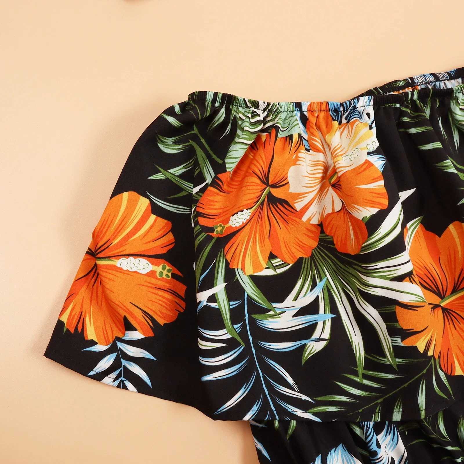 Family Set Flower Mommy and Me Clothes Off-Shoulder Mother Daughter Matching Dresses Hawaii Women Girls Outfits Summer 2024 W250207
