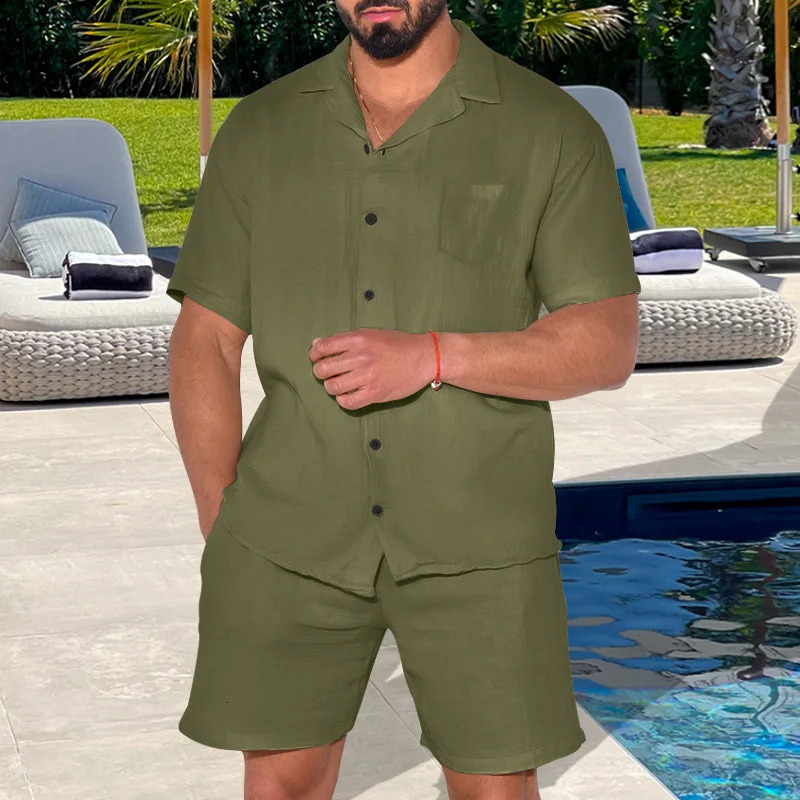 2024 Spot European and American Summer Sports Mens Short Sleeved Shorts Set Loose Casual Shirt 250207