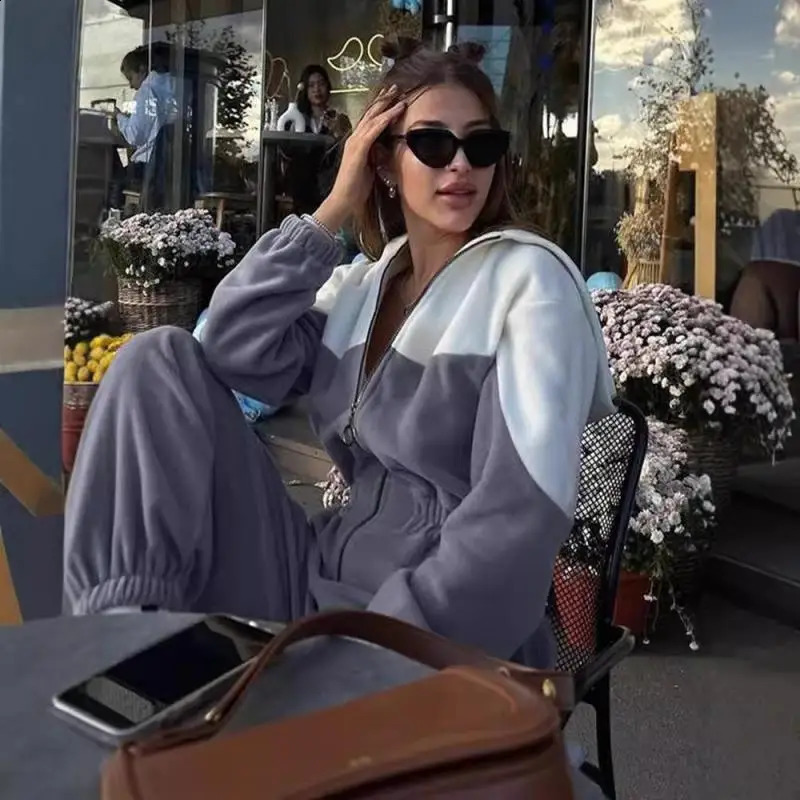 Retro Womens Clothing Women Street Style Sports Casual Color Pantsuit Fashion Long Sleeve Pantsuit Women 250107