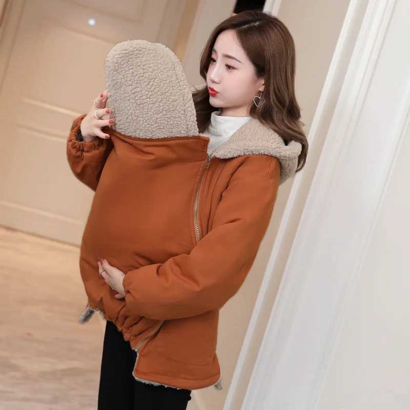 New Baby Carrier Jacket Kangaroo Maternity Hoodies Women Outerwear Warm Wool Liner Autumn Coat For Pregnant Womens Size M-3XL W250207