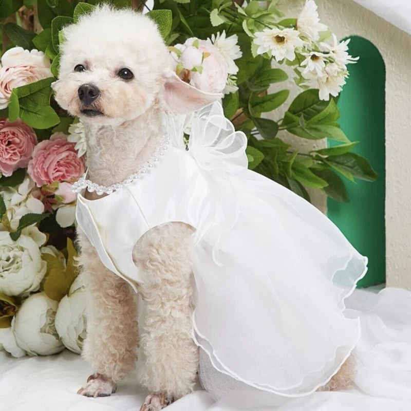White Dog Wedding Dress Bridal Wedding Costume Puppy Princess Dresses for Small Dogs Dog Clothes Pomeranian Chihuahua 250206