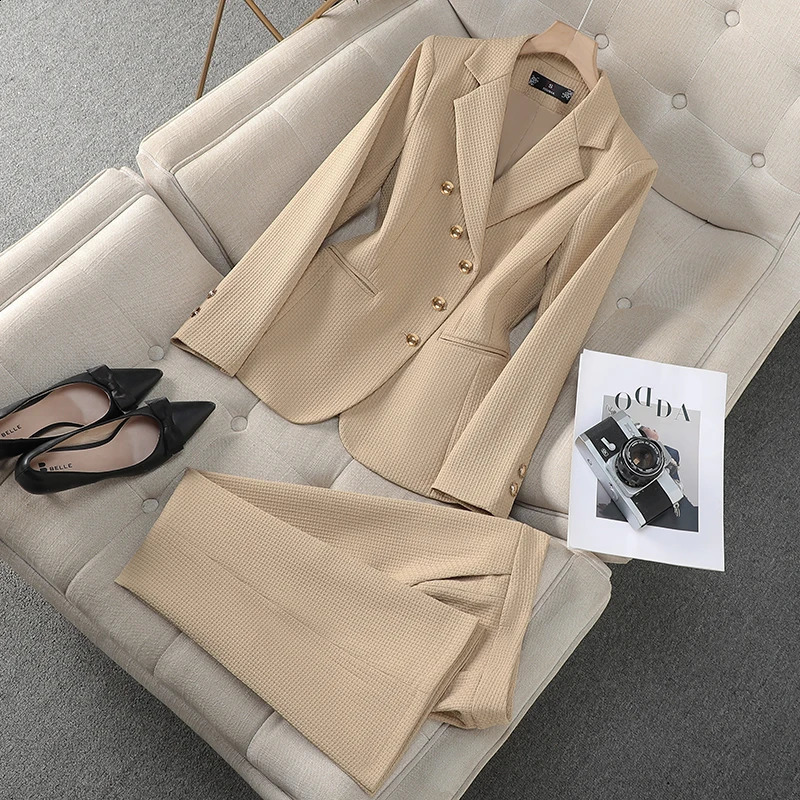 NAVIU Women Pants Suits Coffee Khaki Black Blazer And Trousers Set Office Ladies Work Business Uniform Female Pantsuits 250206