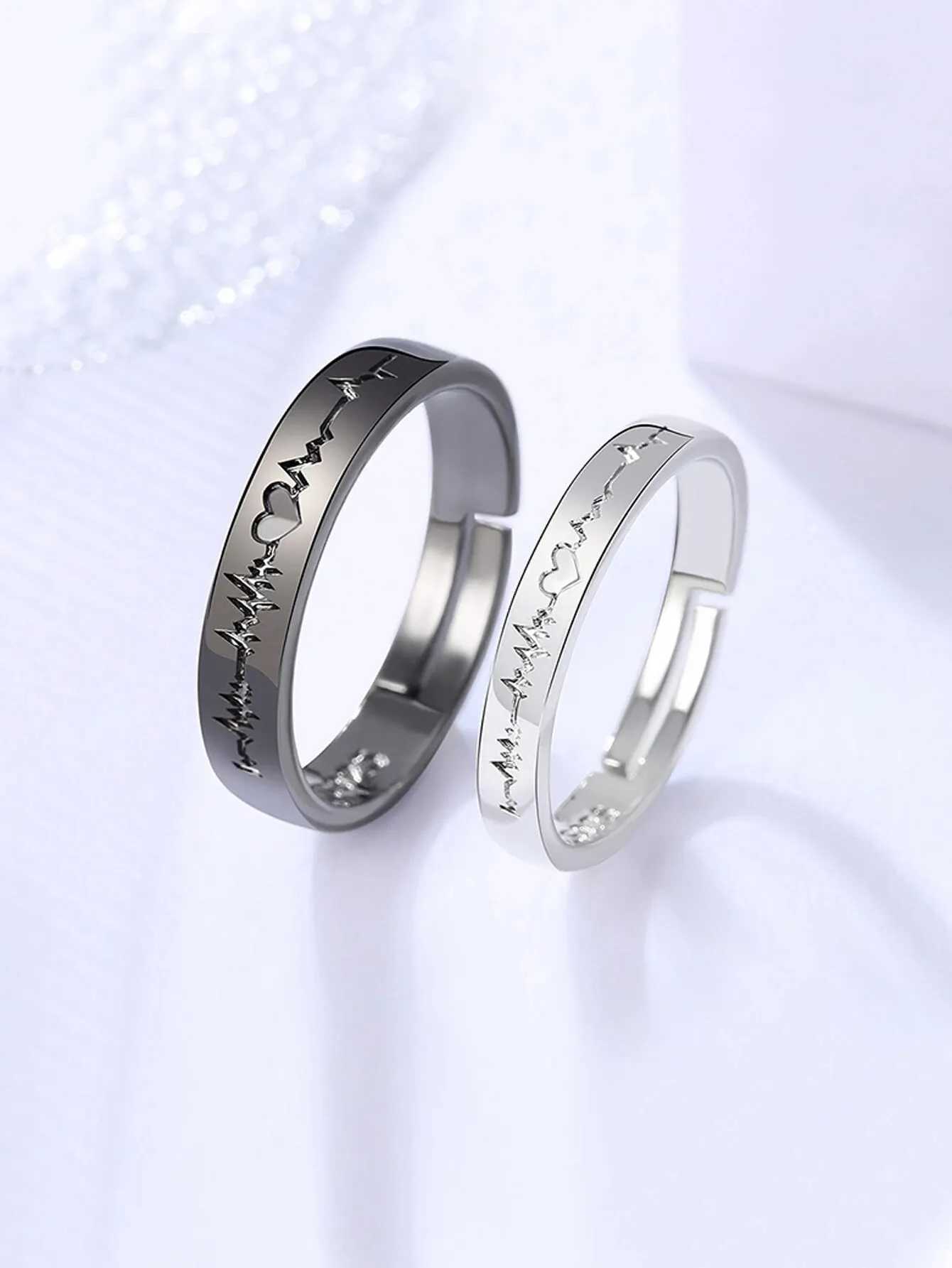 2 Minimalist And Personalized Couple Rings Black And White Love Electrogram Opening A Pair Of Male And Female Student Minimalist W250207