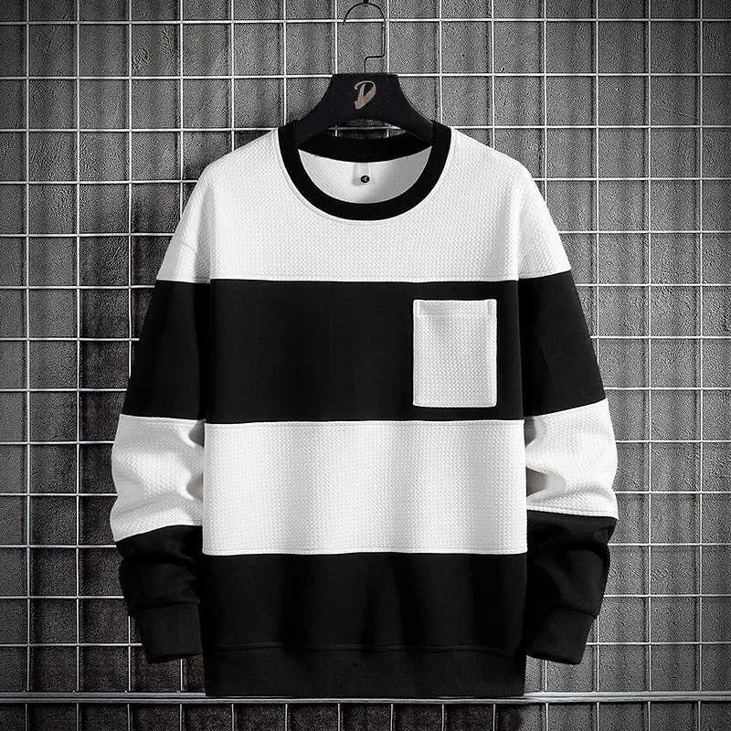 2024 Spring Men Stripe Sweatshirt Cotton Oversized Hoodies Men Long Sleeve O-Neck Pullovers Male Streetwear Fashion Tops 6Xl 8Xl W250207
