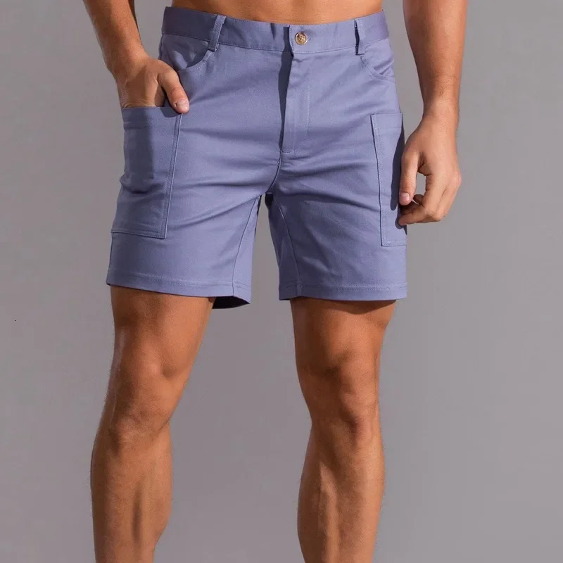Khaki Shorts Men Bermuda Streetwear Pure Cotton Knee Length Casual Short Pants Work Trousers Summer Fashion Bottoms 2024 250207