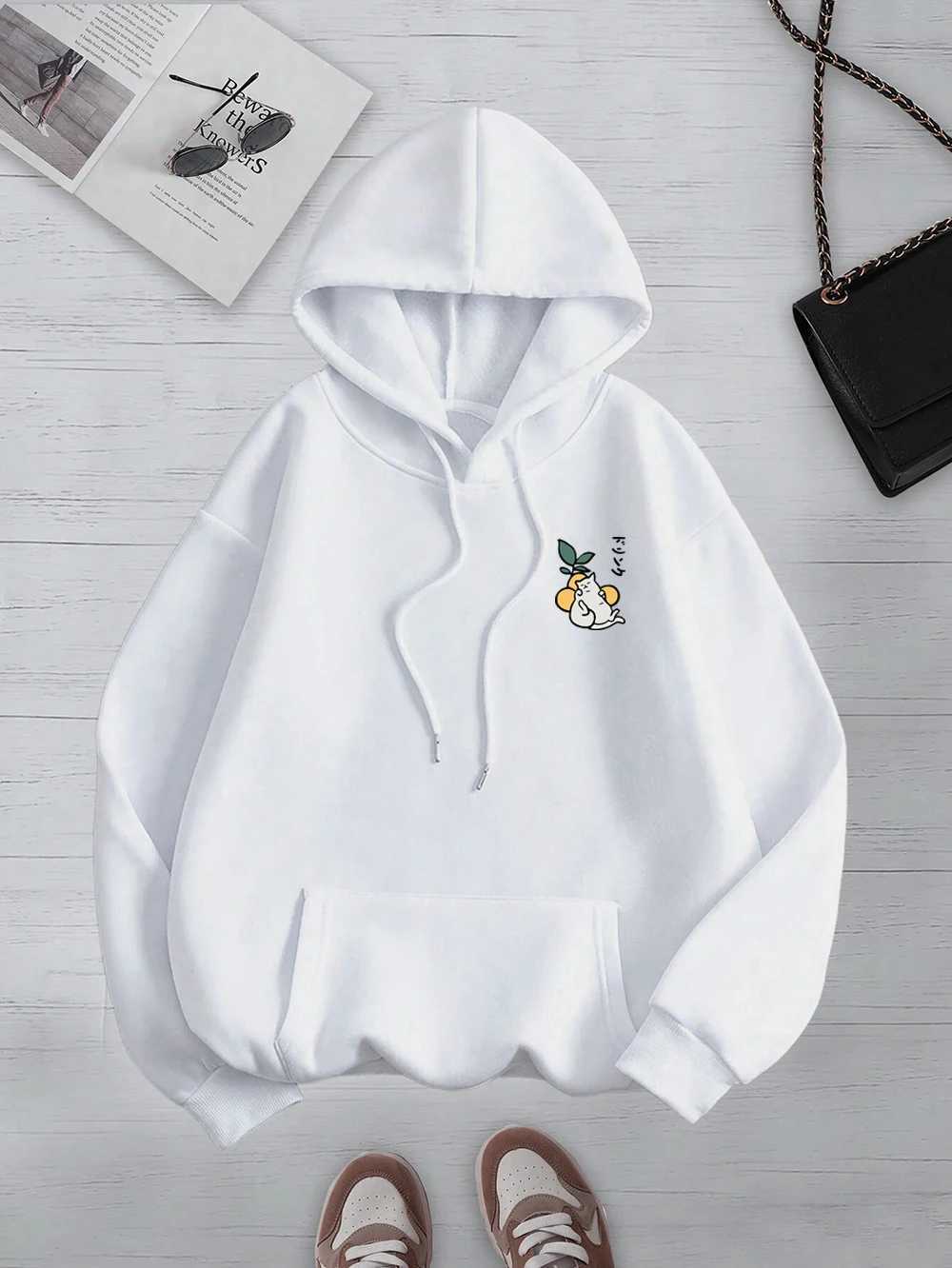 Kawaii Japanese Harajuku Cat Printed Hoodie Mens Fashion Loose Hoodie O-Neck Casual New Sportswear Pocket Wool Couple Hoodie W250207