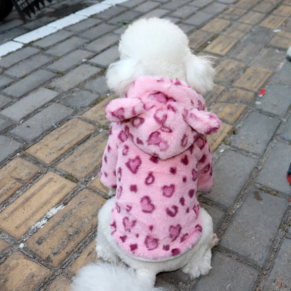 Winter Pet Dog Clothes Dogs Hoodies Coat Plush Warm Sweatshirt For Small Medium Cute Leopard Print Puppy Jacket Pets Costume 250206
