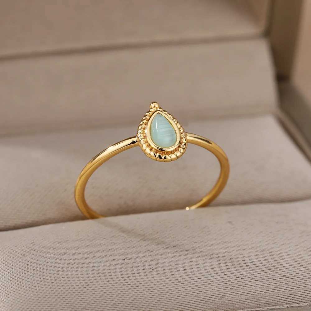 Opal Rings For Women Gold Color Stainless Steel Ring 2024 Trend Couple Wedding Aesthetic Jewelry Freeshipping Item rings women W250207