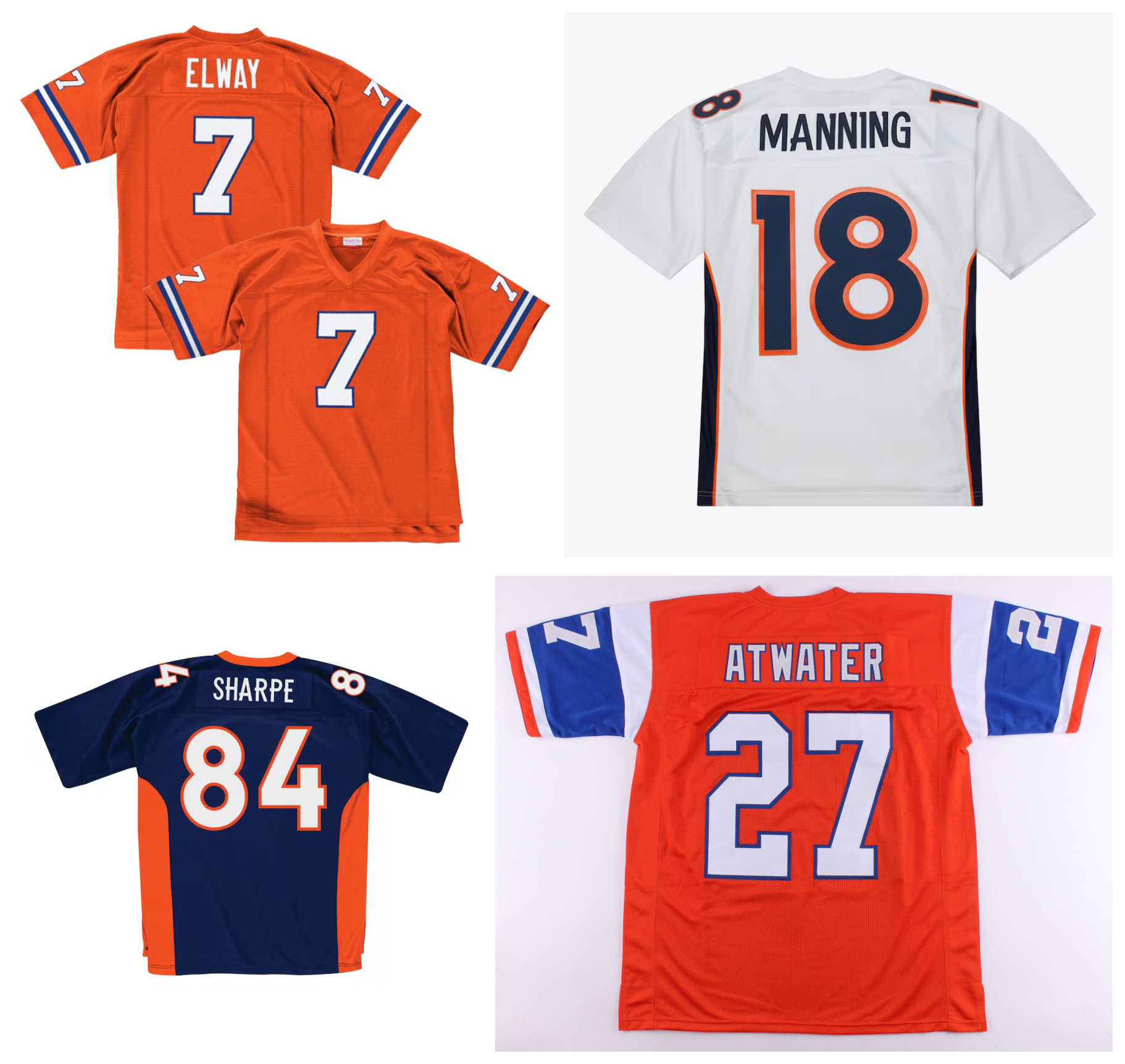 John Elway Throwback NCAA Peyton Manning Football Jersey Steve Atwater Shannon Sharpe Terrell Davis Karl Mecklenburg Champ Bailey Blue White Orange Size S-XXXL