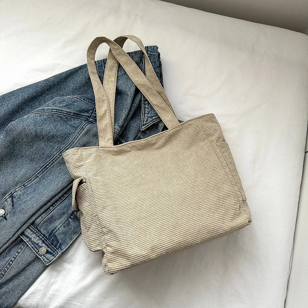 Women Corduroy Hobo Bag Large Capacity Casual Shoulder Handbag Outer Pocket Retro Satchel Lightweight Versatile Shopping 250206