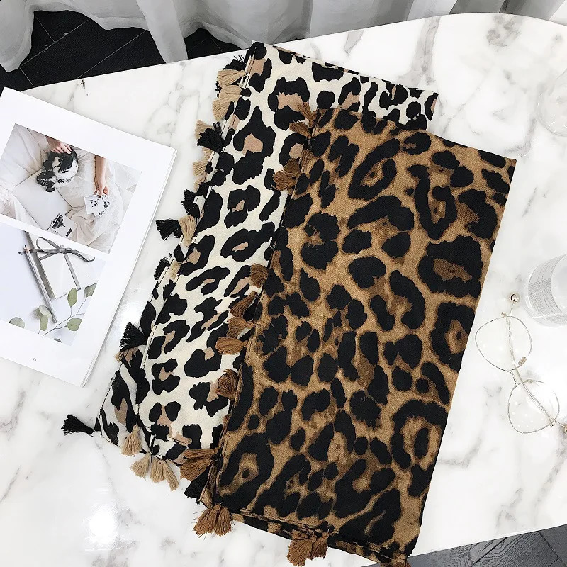 Fashion Sexy Leopard Dot Tassel Viscose Shawl Scarf High Quality Neckerchief Autumn Winter Foulards Muslim Hijab Sjaal 250207