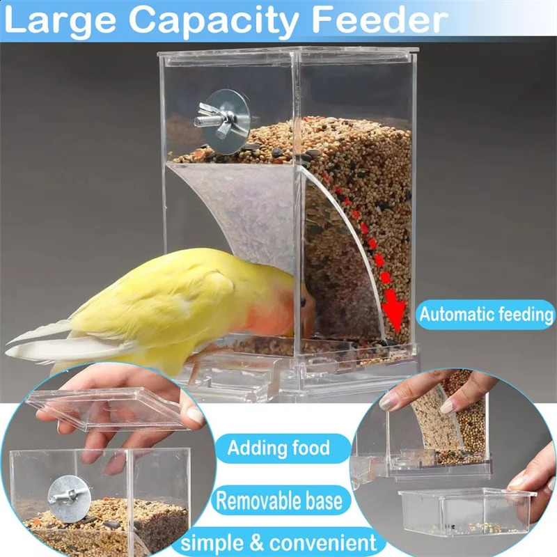 No Mess Bird Feeders Automatic Parrot Feeder Drinker Acrylic Seed Food Container Cage Accessories For Small And Medium Parakeets 250121