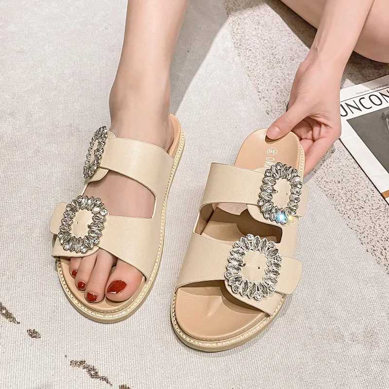 2024 rhine crystal buckle slippers women brand design crystal double flip flops female platform slides sandals big size 43XJ250207