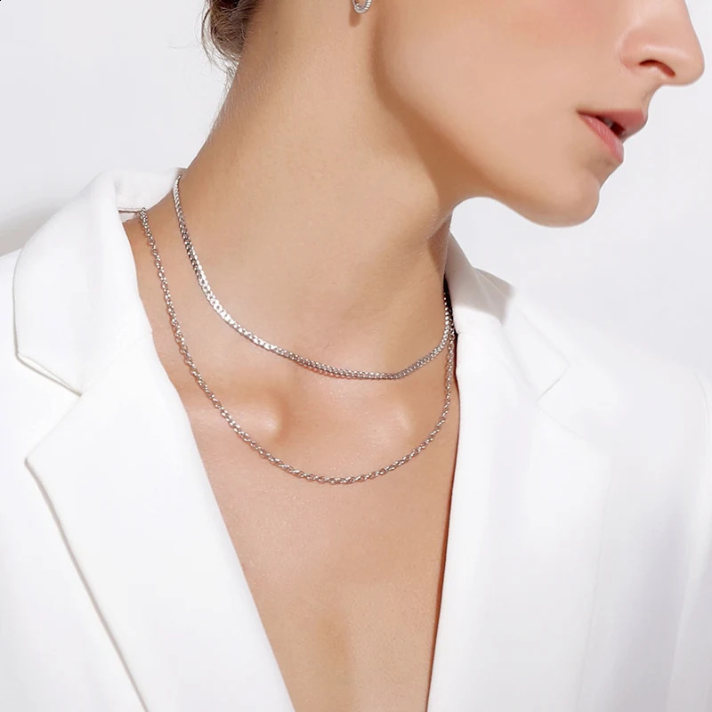 U7 Solid 925 Sterling Silver Chain Necklace for Men Women Twised Rope Italian Figaro Cuban Curb Chains Stackable Unisex Jewelry 250120