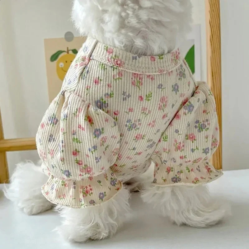 Floral Dog Clothes Pullover Hoodies Shirt Sweatshirts Bubble Sleeve O-Neck Cat Clothing For Small Dogs Chihuahua Pet Apparel #18 250206