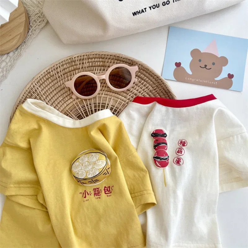 HoneyCherry Summer Cartoon Cotton Short-sleeved T-shirt Childrens Casual Round Neck Tops Kid Clothing 250207