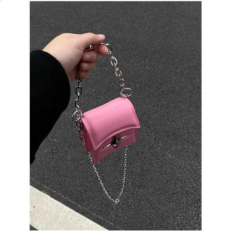 Y2K Vintage Korean Small Chain Shoulder Bag Flap Clutch Purse Handbags Pink PU Leather Gothic Cross Crossbody Ladies Bags 250206