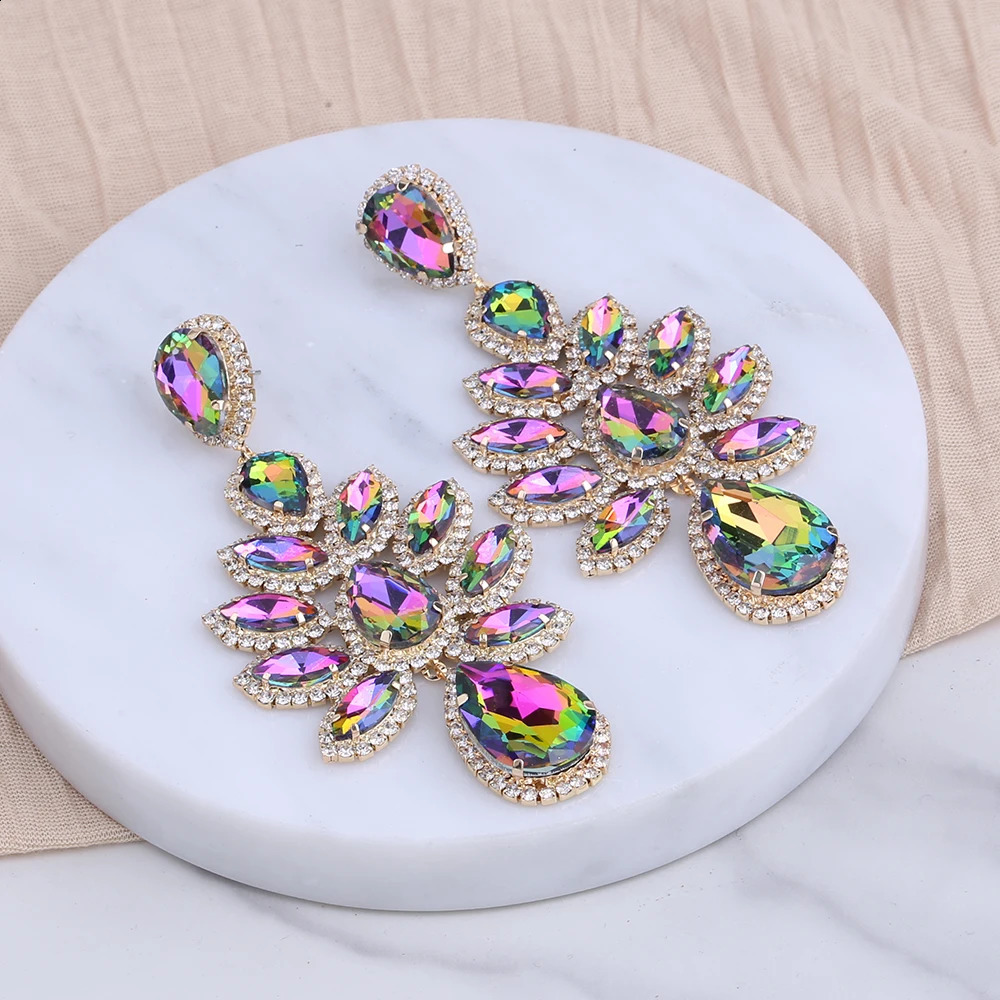 Novelty Shiny Rhinestone Flowers Dangle Earrings For Women Fashion Jewlery Evening Dress Statement Earrings Accessory 250117