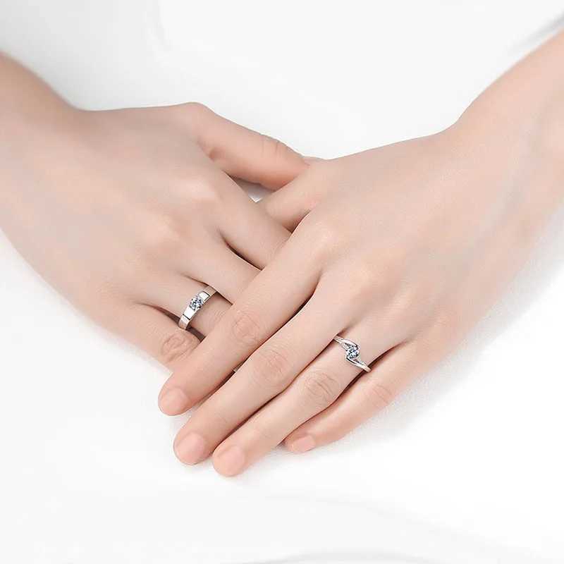 2Pcs/sets Geometric Love Heart Zircon Rings Paired Rings for Couple Promise Matching Wedding Ring Set Senior Designer Jewelry W250207
