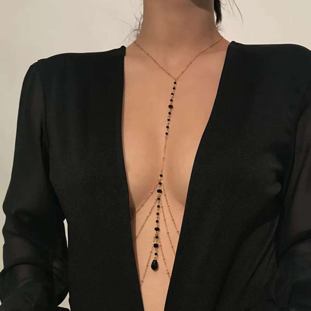 Fashionable Multi-layer Hanging Neck Style Black Crystal Bead Ladies' Chest Chain Jewelry