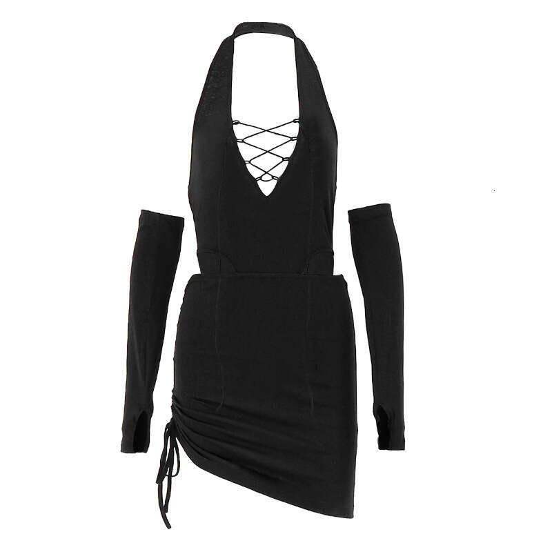 2025 summer European and American style sexy backless hanging neck hollow strap set half skirt women's new casual fashion trend clothing