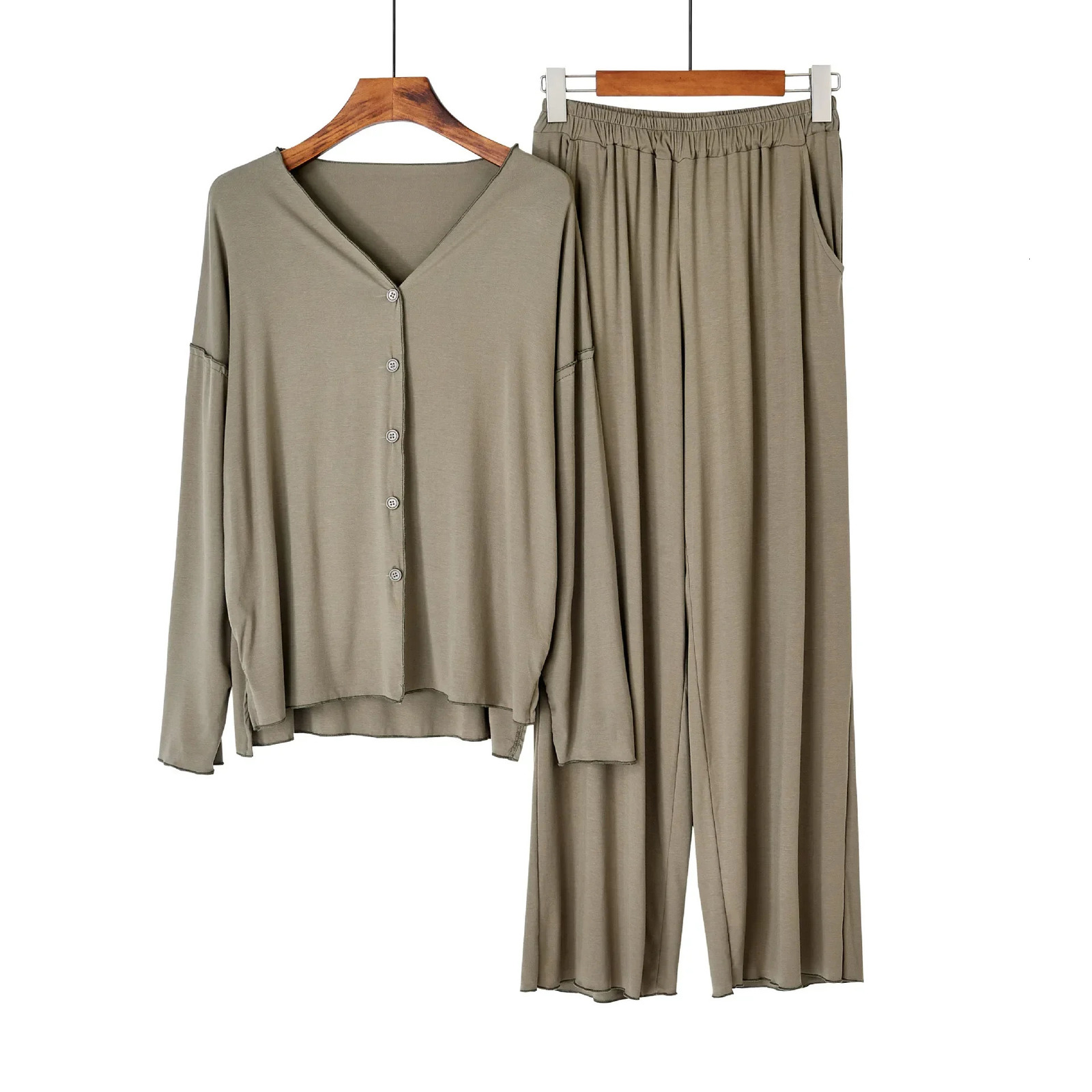 Japanese style cotton pajamas suit ladies spring and autumn cardigan solid color long-sleeved trousers home service suit 250207