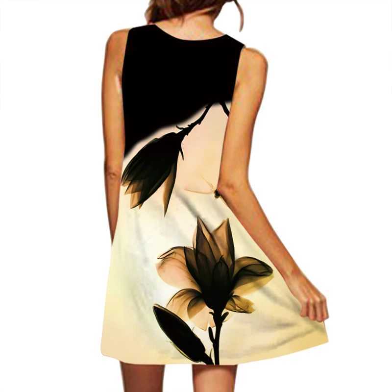 2024 European and American Cross-border WOMENS Clothing New Dress V-neck Sveless Sexy Printed Large Hem Medium Length DressXJ2500207