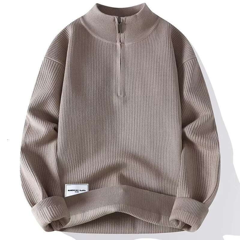 Autumn Winter Men Sweater Vintage Mock Neck Solid Color Knitted Pullovers Loose Haruku Mens Retro Knitting Sweaters S50