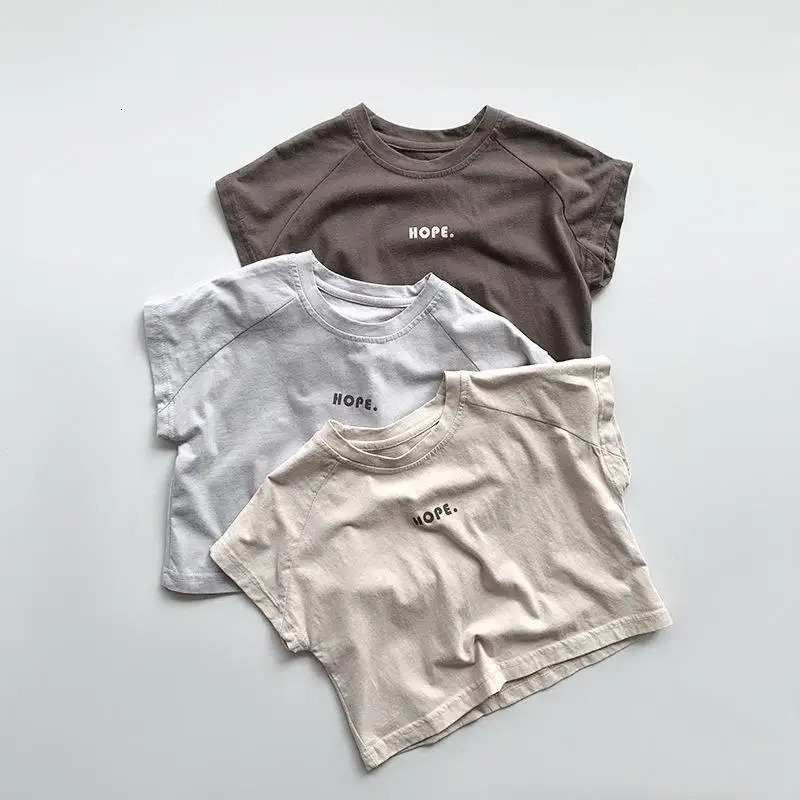 Summer Kid Letter Retro Tees Girl Baby Thin Loose Simple All-match T-shirt Boy Children Cotton Casual Tops 250207
