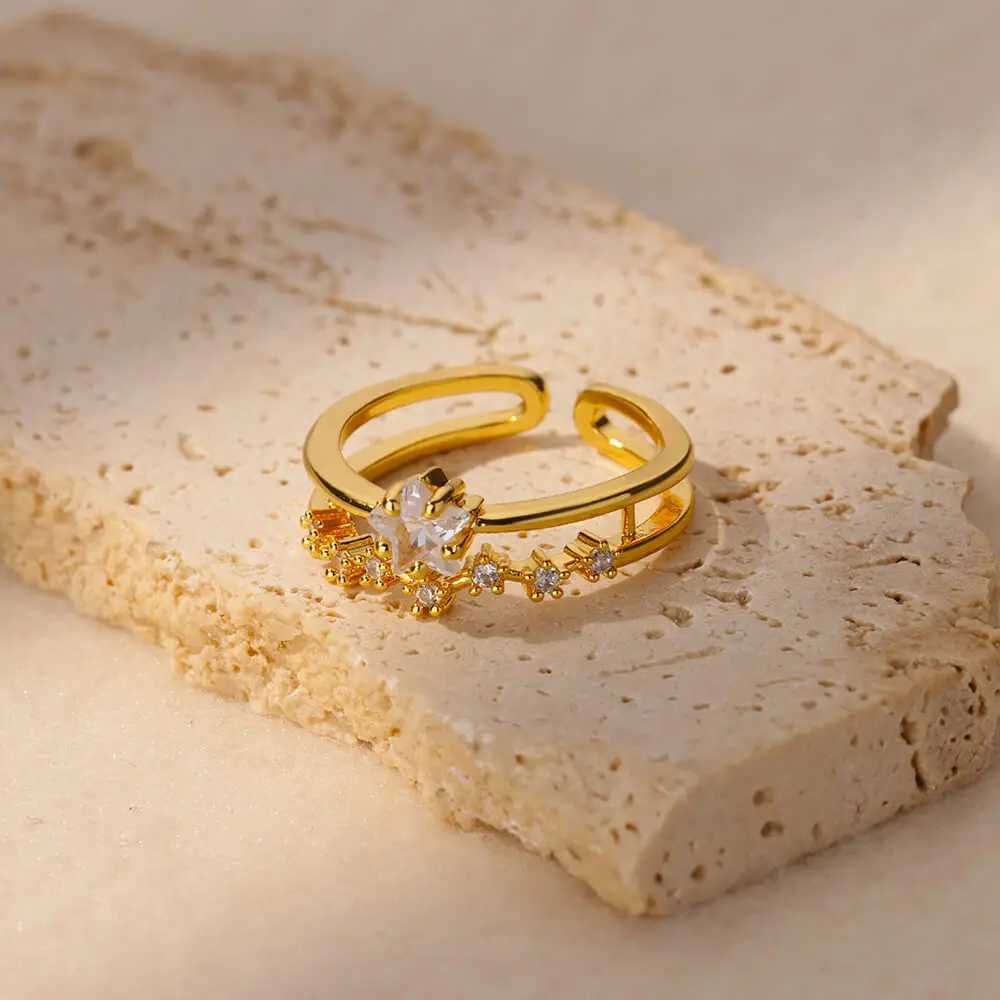 Zircon Geometric Heart Rings For Women Stainless Steel Gold Color Wedding Ring Luxury Aesthetic Jewelry Couple Gift 2024 W250207