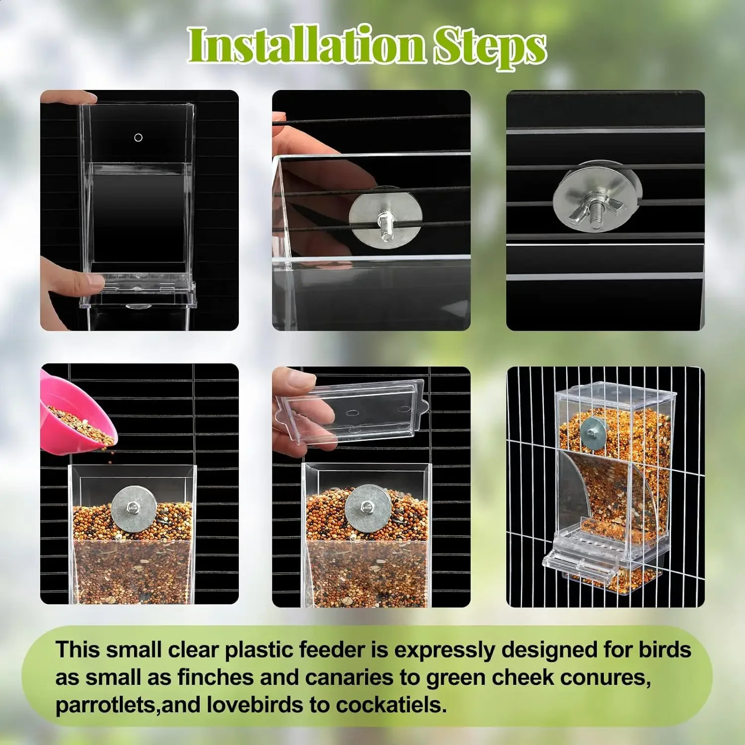 Automatic water dispenser for birds parrot feeding cage transparent parakeet seed container food feeding cage water dispenser 250207