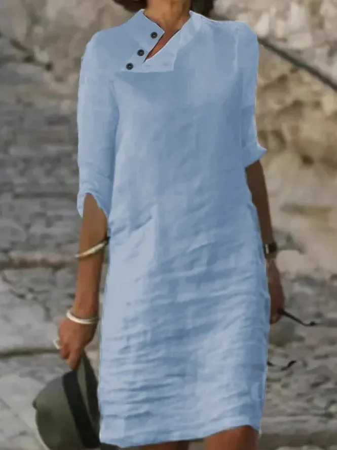 2023 new Summer Casual Dress Women Button Neck Design Half Sve Mini Dresses For Women Ele Loose Beach Party DressesXJ2500207