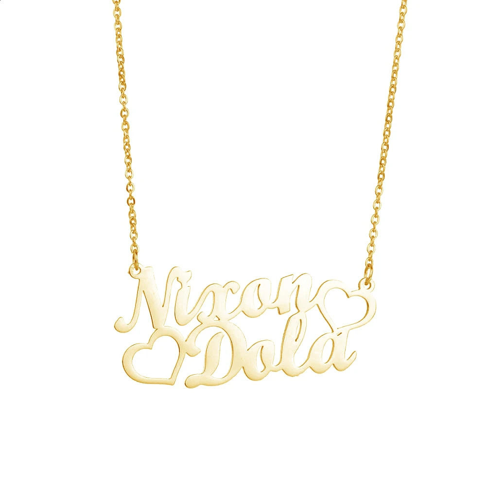 Personalized Custom Double Name Necklaces for Women Stainless Steel Couple Pendant Gold Color Chains Jewelry Valentines Day Gift 250206