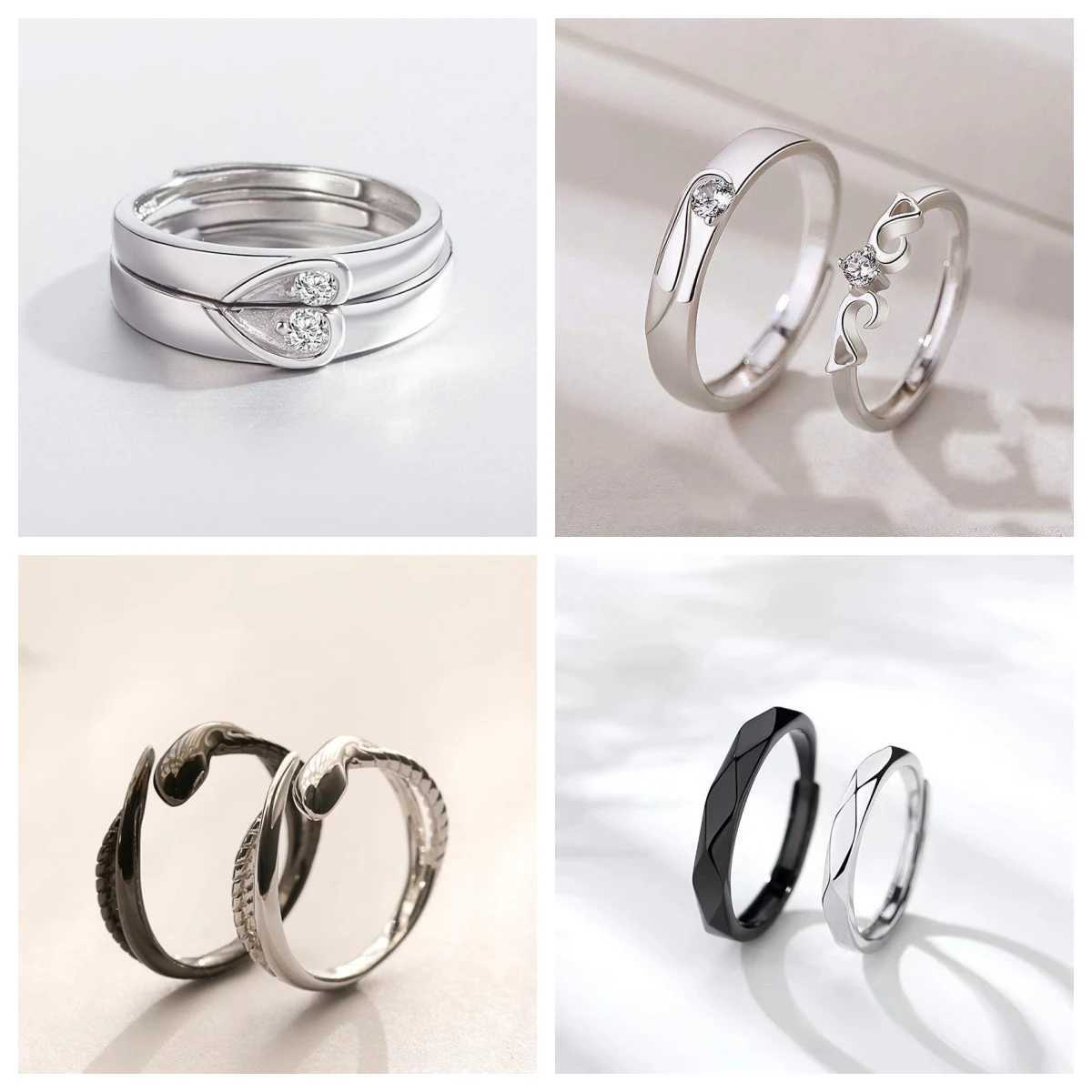 Korean Fashion 1Pair Simple Couple Zircon Rings For Women Men Couple Goth Ring Luxury Opening Finger Ring Lovers Jewelry Gifts W250207