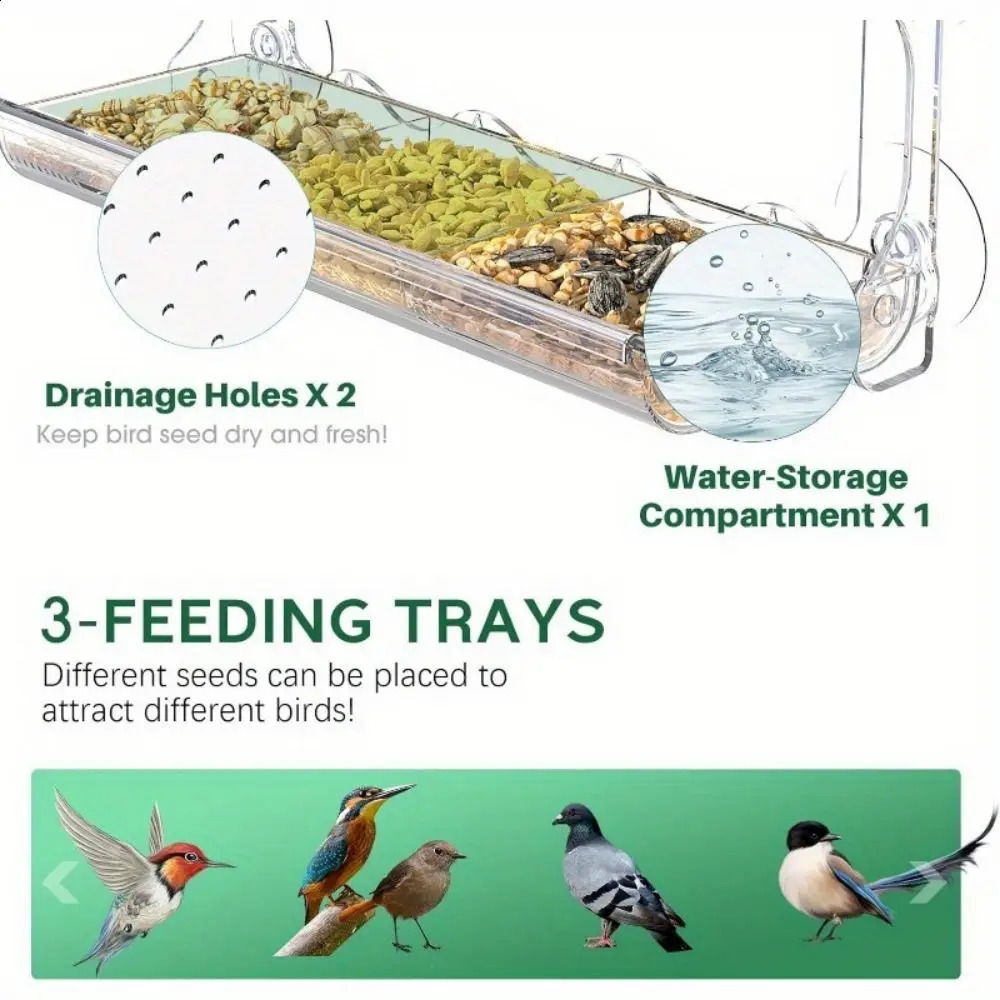 Window Bird Feeder for Outdoors Clear Bird Feeders Window Mounted with Strong Suction Cups Transparent Bird House Outside Wild 250121