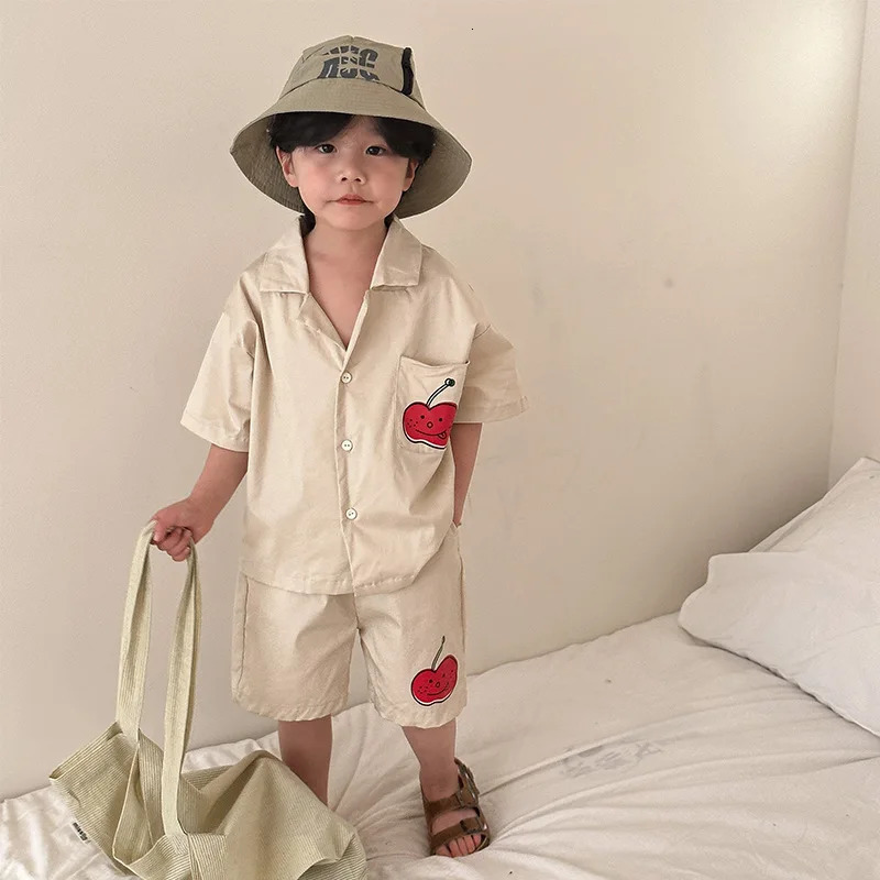 Brother and Sister Clothes Summer Cartoon Printed Boys Short Sleeve Shirt Shorts 2pcs Set Girls Vest Dress 250207
