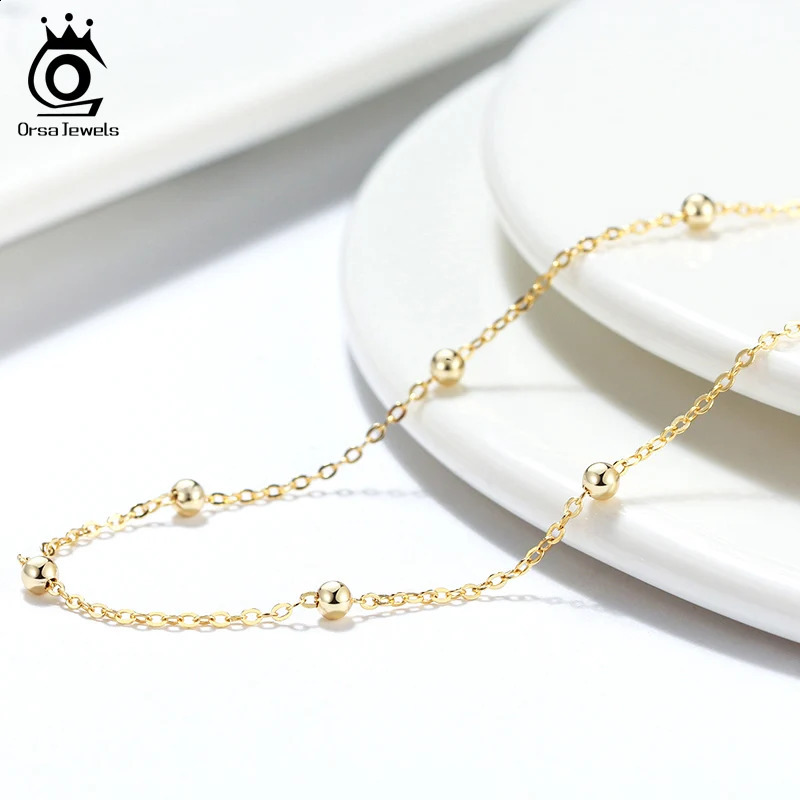 ORSA JEWELS 925 Sterling Silver 1.0mm Cable Chain Necklace with 3.0mm Bead Creative Fashion Womens Chain Necklace Jewelry SC43 250120