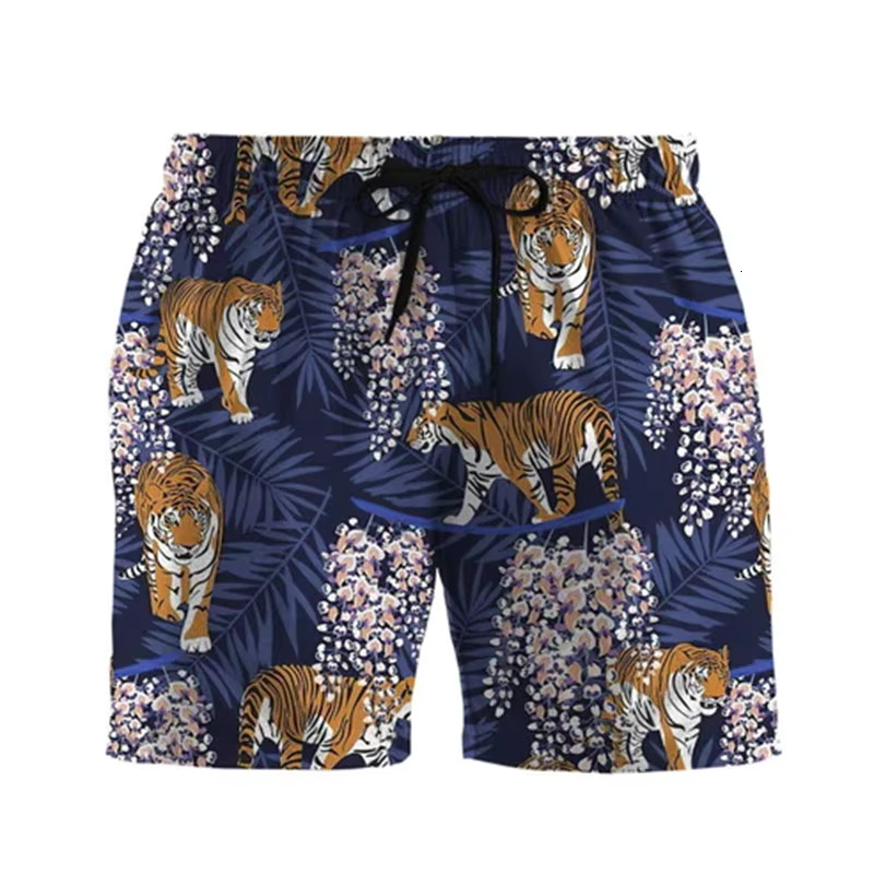 Retro Men's Beach Shorts With Fashionable Chinese Tiger Pattern 3D Printed Hawaiian Beach Casual Style Men's Pants