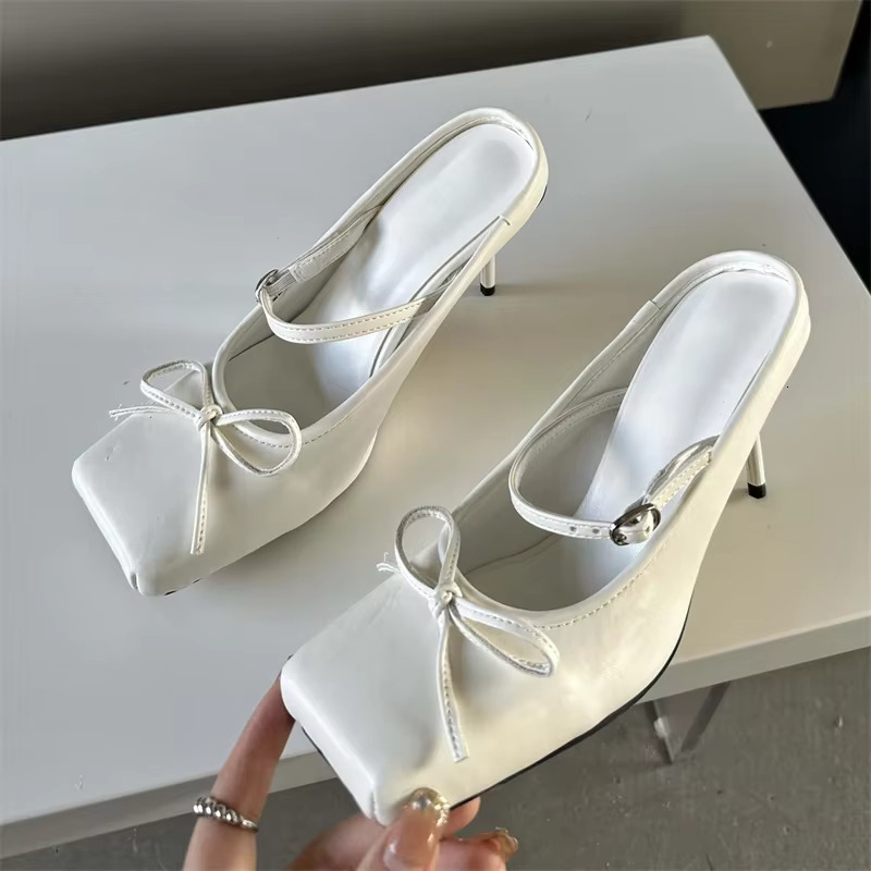 Eilyken New Design Bowknot Square Toe Women Pumps Sexy Buckle Strap Thin High Heels Banquet Prom Mule Slippers Shoes 250221