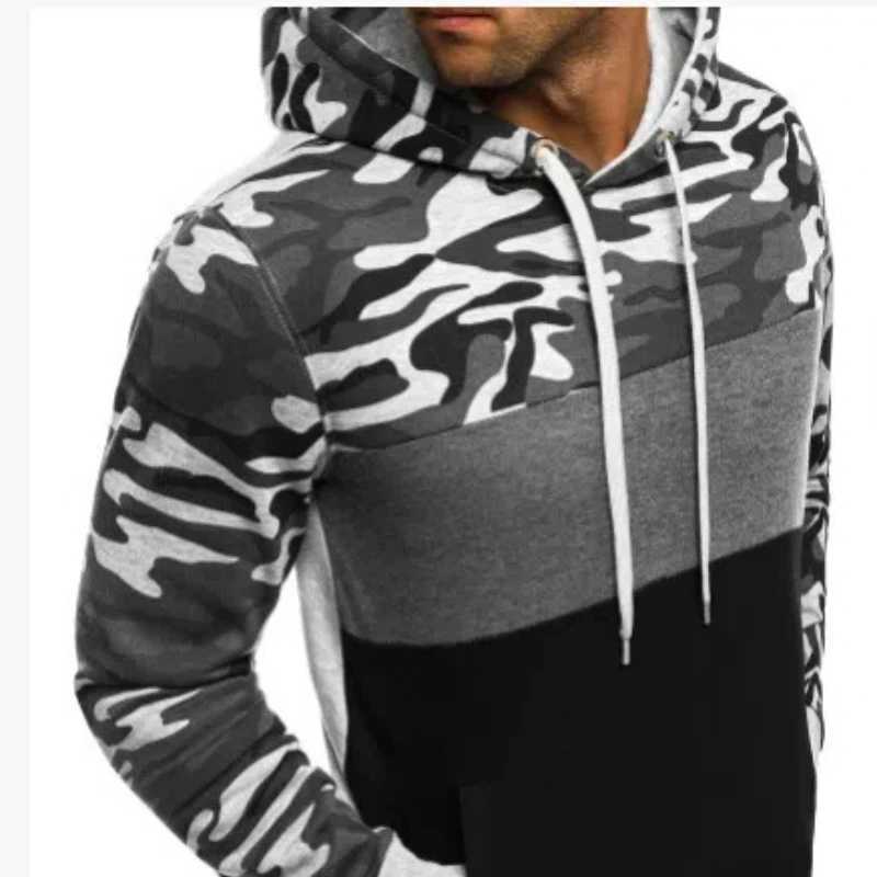 New Spring and Autumn Hoodies Mens Fleece Hoodie Harajuku Pullovers Mens Camo Color Blocked Slim Fit Vintage All-match Tops W250207
